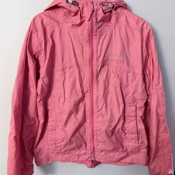 Columbia Vibrant Peachy pink Rain Jacket wind breaker size Medium with hood - Picture 1 of 16
